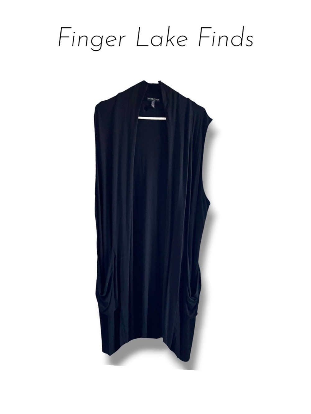 Eileen Fisher Black Sleeveless Long Drape Vest, 3X